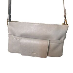 ESPE Vegan Leather Crossbody Bag Purse Grey Taupe Zipper Travel